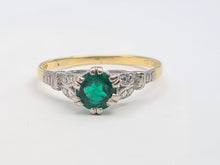 Load image into Gallery viewer, 7508: Antique Art Deco; 10ct Gold Platinum Emerald Solitaire - Approximately 90 years old.
