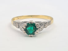 Load image into Gallery viewer, 7508: Antique Art Deco; 10ct Gold Platinum Emerald Solitaire - Approximately 90 years old.
