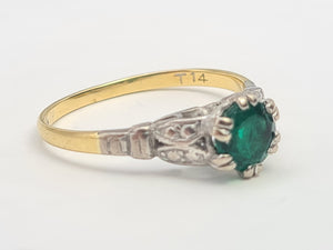 7508: Antique Art Deco; 10ct Gold Platinum Emerald Solitaire - Approximately 90 years old.