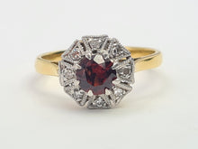 Load image into Gallery viewer, 7509: Vintage Old 18ct Gold Platinum Set Garnet Diamonds Ring- Art Deco Design,
