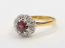 Load image into Gallery viewer, 7509: Vintage Old 18ct Gold Platinum Set Garnet Diamonds Ring- Art Deco Design,
