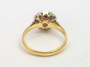 7509: Vintage Old 18ct Gold Platinum Set Garnet Diamonds Ring- Art Deco Design,