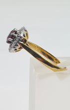 Load image into Gallery viewer, 7509: Vintage Old 18ct Gold Platinum Set Garnet Diamonds Ring- Art Deco Design,
