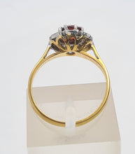 Load image into Gallery viewer, 7509: Vintage Old 18ct Gold Platinum Set Garnet Diamonds Ring- Art Deco Design,
