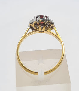 7509: Vintage Old 18ct Gold Platinum Set Garnet Diamonds Ring- Art Deco Design,