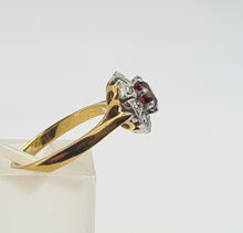 Load image into Gallery viewer, 7509: Vintage Old 18ct Gold Platinum Set Garnet Diamonds Ring- Art Deco Design,
