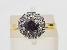 Load image into Gallery viewer, 7509: Vintage Old 18ct Gold Platinum Set Garnet Diamonds Ring- Art Deco Design,
