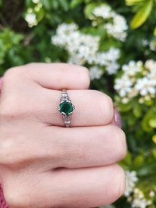 7508: Antique Art Deco; 10ct Gold Platinum Emerald Solitaire - Approximately 90 years old.