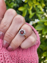 Load image into Gallery viewer, 7509: Vintage Old 18ct Gold Platinum Set Garnet Diamonds Ring- Art Deco Design,
