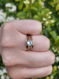 7489: Vintage: Rare 14ct Gold Round Cut Blue Aquamarine Dress Ring- Dramatic set, lovely colours