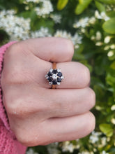 Load image into Gallery viewer, 7498: Vintage: 18ct Gold 7 Sapphires 6 Diamonds (0.6ct) Diamonds Flower Head Ring- from 1978- 46 years old
