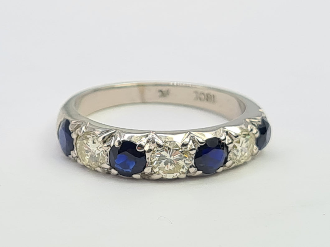 7479- Vintage: Exceptional 18ct White Gold Diamonds Sapphires Half Eternity Ring -