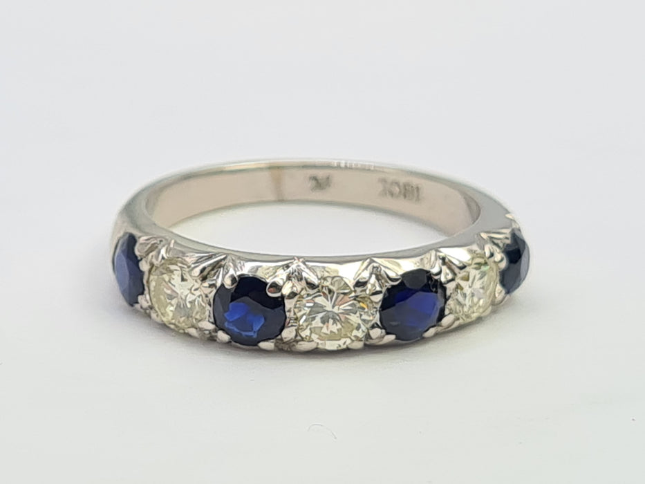 6087- Vintage: Exceptional 18ct White Gold Diamonds (0.75ct) Sapphires Half Eternity Ring - superb