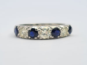 7479- Vintage: Exceptional 18ct White Gold Diamonds Sapphires Half Eternity Ring -