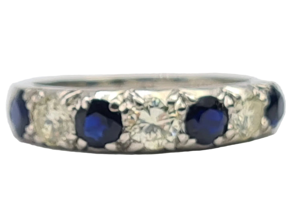 6087- Vintage: Exceptional 18ct White Gold Diamonds (0.75ct) Sapphires Half Eternity Ring - superb
