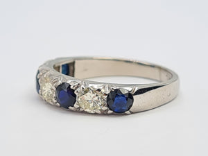 7479- Vintage: Exceptional 18ct White Gold Diamonds Sapphires Half Eternity Ring -