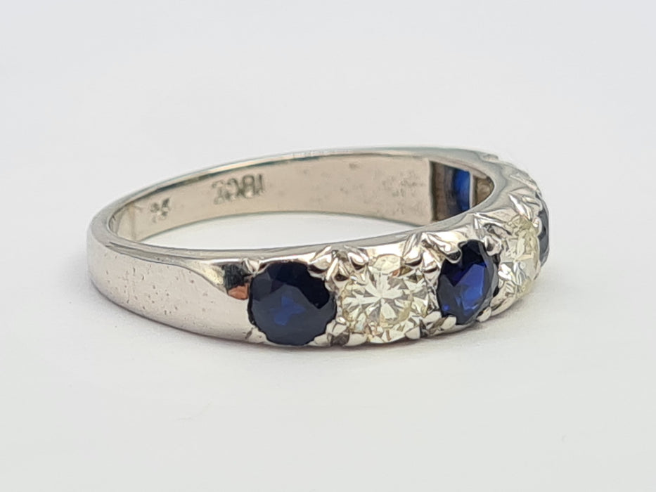6087- Vintage: Exceptional 18ct White Gold Diamonds (0.75ct) Sapphires Half Eternity Ring - superb