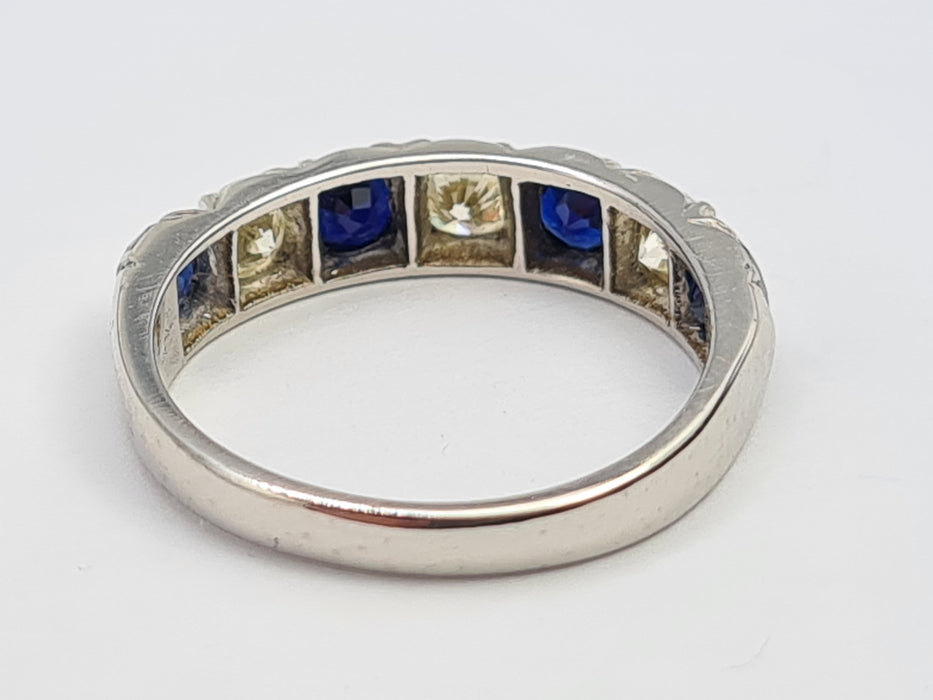 6087- Vintage: Exceptional 18ct White Gold Diamonds (0.75ct) Sapphires Half Eternity Ring - superb
