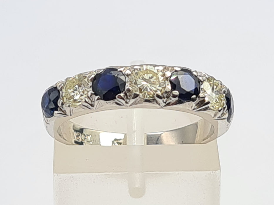 6087- Vintage: Exceptional 18ct White Gold Diamonds (0.75ct) Sapphires Half Eternity Ring - superb