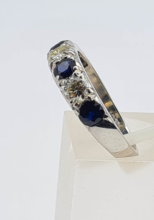 6087- Vintage: Exceptional 18ct White Gold Diamonds (0.75ct) Sapphires Half Eternity Ring - superb
