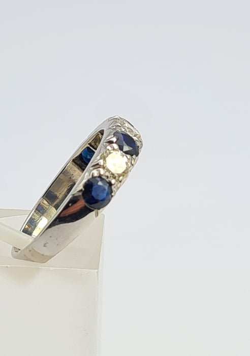 6087- Vintage: Exceptional 18ct White Gold Diamonds (0.75ct) Sapphires Half Eternity Ring - superb