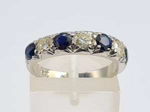 7479- Vintage: Exceptional 18ct White Gold Diamonds Sapphires Half Eternity Ring -