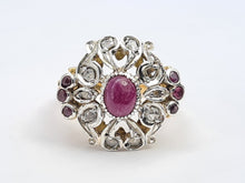 Load image into Gallery viewer, 6172: Antique: 18ct Gold 7 Rubies 10 Diamonds Statement Cluster Ring- Extraordinary
