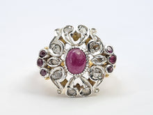 Load image into Gallery viewer, 6172: Antique: 18ct Gold 7 Rubies 10 Diamonds Statement Cluster Ring- Extraordinary
