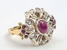Load image into Gallery viewer, 6172: Antique: 18ct Gold 7 Rubies 10 Diamonds Statement Cluster Ring- Extraordinary
