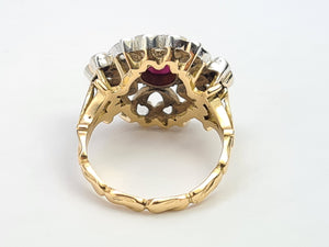 6172: Antique: 18ct Gold 7 Rubies 10 Diamonds Statement Cluster Ring- Extraordinary