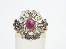Load image into Gallery viewer, 6172: Antique: 18ct Gold 7 Rubies 10 Diamonds Statement Cluster Ring- Extraordinary
