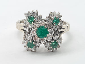 7410: Vintage; 18 White Gold Emeralds Diamonds Statement Cocktail&nbsp; Ring- Fabulous