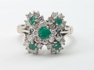 7410: Vintage; 18 White Gold Emeralds Diamonds Statement Cocktail&nbsp; Ring- Fabulous