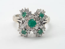 Load image into Gallery viewer, 7410: Vintage; 18 White Gold Emeralds Diamonds Statement Cocktail&nbsp; Ring- Fabulous
