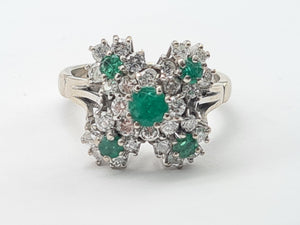 7410: Vintage; 18 White Gold Emeralds Diamonds Statement Cocktail&nbsp; Ring- Fabulous