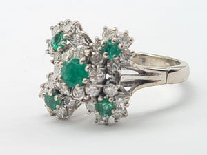 7410: Vintage; 18 White Gold Emeralds Diamonds Statement Cocktail&nbsp; Ring- Fabulous