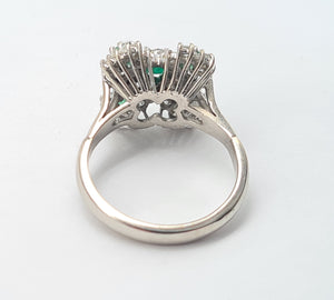 7410: Vintage; 18 White Gold Emeralds Diamonds Statement Cocktail&nbsp; Ring- Fabulous