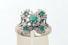 Load image into Gallery viewer, 7410: Vintage; 18 White Gold Emeralds Diamonds Statement Cocktail&nbsp; Ring- Fabulous
