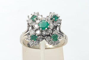 7410: Vintage; 18 White Gold Emeralds Diamonds Statement Cocktail&nbsp; Ring- Fabulous