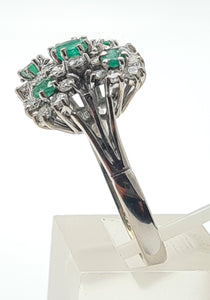 7410: Vintage; 18 White Gold Emeralds Diamonds Statement Cocktail&nbsp; Ring- Fabulous