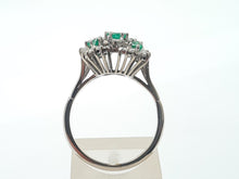 Load image into Gallery viewer, 7410: Vintage; 18 White Gold Emeralds Diamonds Statement Cocktail&nbsp; Ring- Fabulous
