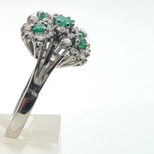 Load image into Gallery viewer, 7410: Vintage; 18 White Gold Emeralds Diamonds Statement Cocktail&nbsp; Ring- Fabulous
