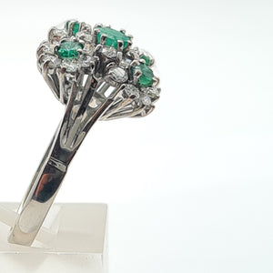 7410: Vintage; 18 White Gold Emeralds Diamonds Statement Cocktail&nbsp; Ring- Fabulous