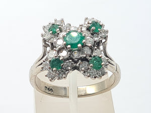 7410: Vintage; 18 White Gold Emeralds Diamonds Statement Cocktail&nbsp; Ring- Fabulous