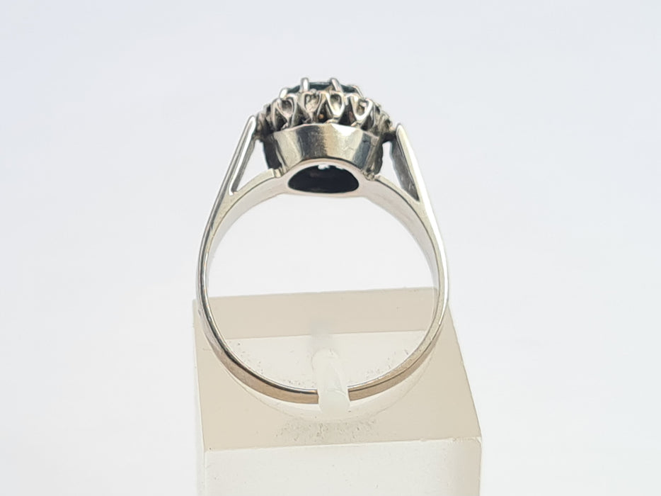 2904: Vintage: 18ct White Gold French Blue Sapphire Diamonds Target Ring- From 1980