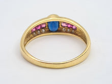 Load image into Gallery viewer, 7532: Vintage; 18ct Gold Art-Deco Style Sapphire, Rubies, Diamonds Dress Stacker Ring- beautifully matched
