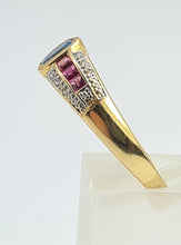 Load image into Gallery viewer, 7532: Vintage; 18ct Gold Art-Deco Style Sapphire, Rubies, Diamonds Dress Stacker Ring- beautifully matched
