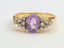 Load image into Gallery viewer, A7535:Vintage: 18ct Lilac Amethyst 12 Brilliant Cut Diamonds Ring= elegant, seductive, sparkling
