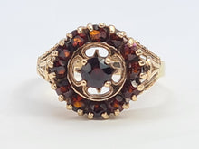 Load image into Gallery viewer, A7547:Vintage: (1976) 9ct Gold Garnets Geometric Set Cluster Ring- FAB at 48
