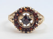 Load image into Gallery viewer, A7547:Vintage: (1976) 9ct Gold Garnets Geometric Set Cluster Ring- FAB at 48
